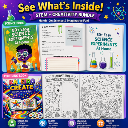 STEM + Creativity Bundle | Science Experiments + Coloring Book | Screen-Free Fun for Kids